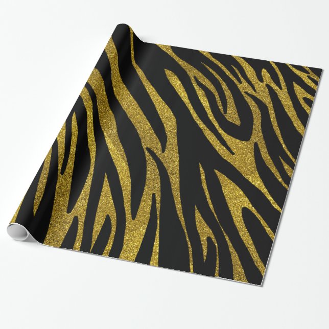 Papier Cadeau Glam Black Zebra Stripes & Faux Gold Parties scint (Déroulé)