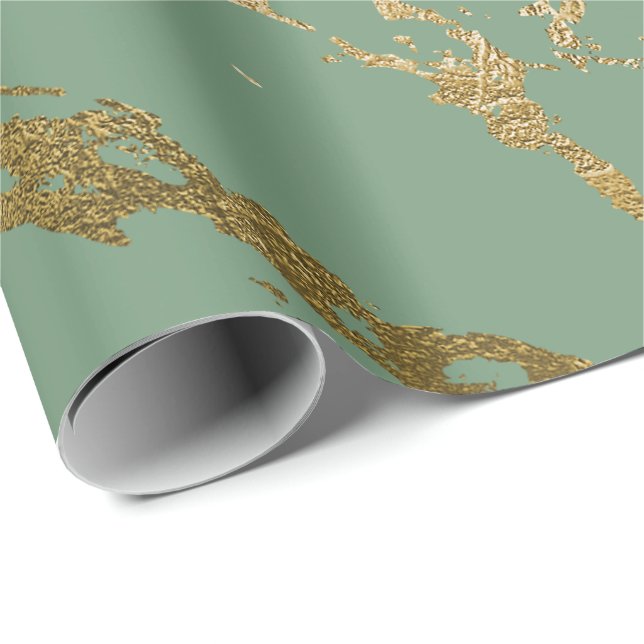 Papier Cadeau Glam brillant en marbre doré à la menthe verte (Coin rond)