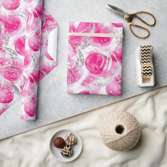 Papier Cadeau Glam en argent rose Cercles Abstraits Anniversaire (Artisanat)