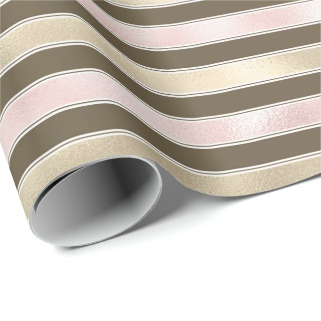 Papier Cadeau Glam Gold Blush Pink Brown stries (Coin rond)