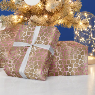 Papier Cadeau Glam Gold rose Ombre Giraffe Impression