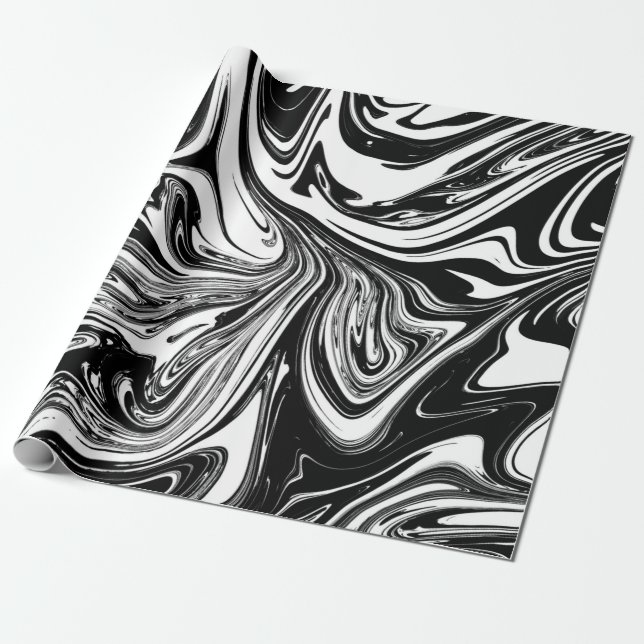 Papier Cadeau Glam moderne Black & Marbre blanc Swirl (Déroulé)