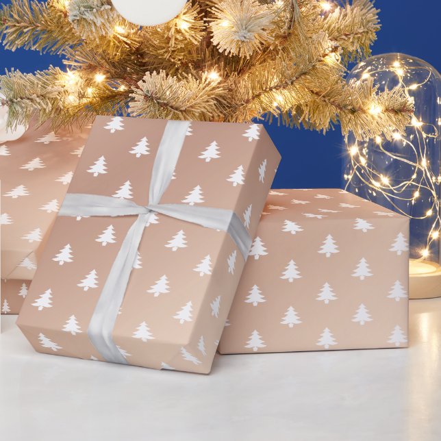 Papier Cadeau Glam moderne Chic rose Arbres de Noël Rose Or (Vacances)