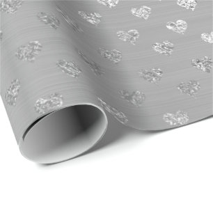 Papier Cadeau Glam monochromatique gris argenté du coeur