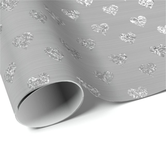Papier Cadeau Glam monochromatique gris argenté du coeur (Coin rond)