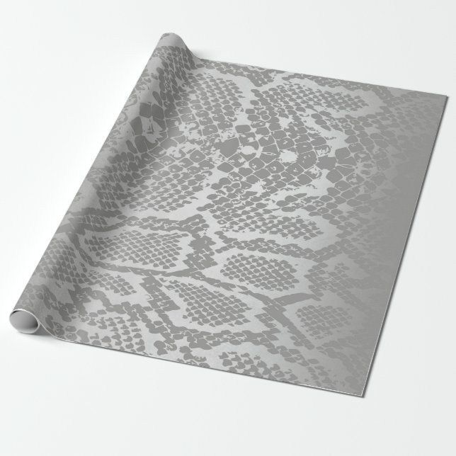 Papier Cadeau Glam Python Snake Safari peau gris argent (Déroulé)