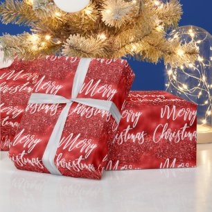 Papier Cadeau Glam Red Foil Pailleté Calligraphie Joyeux Noël