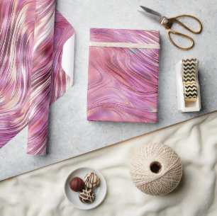 Papier Cadeau Glam Rose d'or de perle rose fille