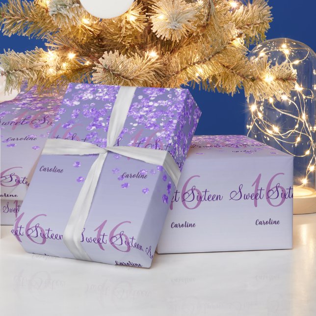 Papier Cadeau Glam Sweet 16 Falling Purple Parties scintillant (Vacances)