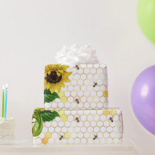Papier Cadeau Glam Yellow Sunflower Gold Honeycomb abeilles
