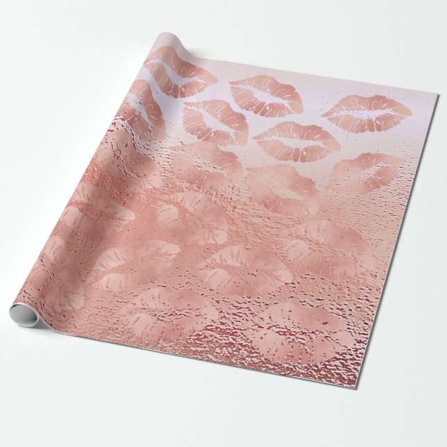 Papier Cadeau Glass Kiss Lièvres maquillage rose rose pâle Or (Déroulé)