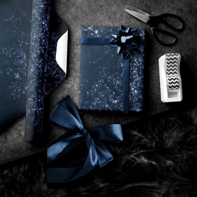 Papier Cadeau Glimmery Navy Grunge | Sombre Sapphire bleu Damas (Créateur téléchargé)