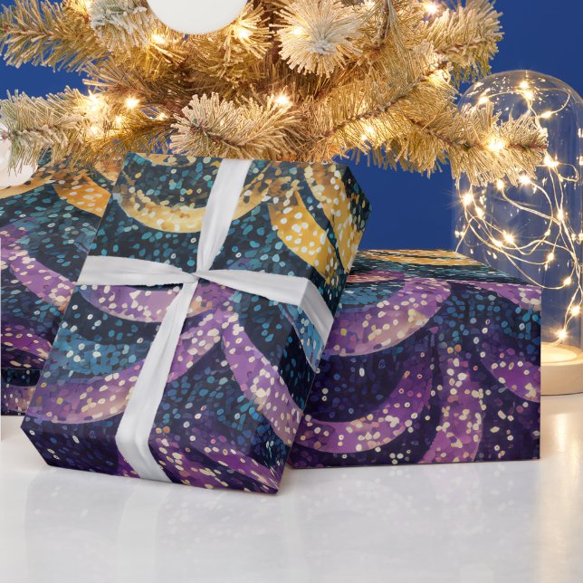 Papier Cadeau Glitterie brillante violet bleu et doré Draps (Vacances)