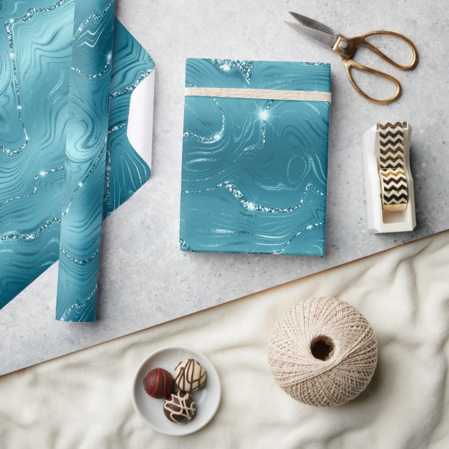 Papier Cadeau Glitzy Aqua Blue Turquoise Parties scintillant Ann (Artisanat)