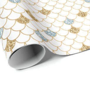 Papier Cadeau Glitzy Mermaid Blue Gold Sparkle