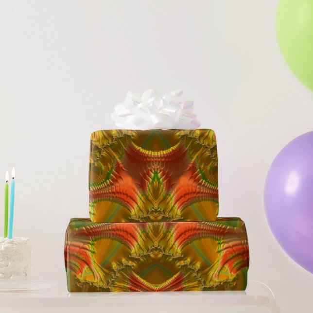 Papier Cadeau GLOSSY ~ Rouge Vert Or Fractal ~ Noël (Cadeaux de fête)