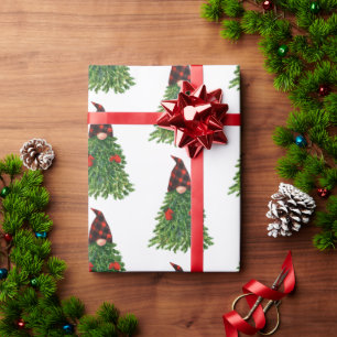 Papier Cadeau Gnome Christmas Tree Buffalo Check mignonne Holida