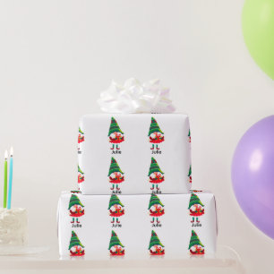 Papier Cadeau Gnome de Noël personnalisée tenant une boîte cadea