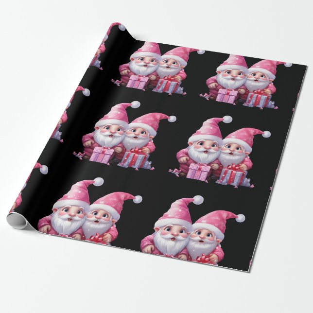Papier Cadeau Gnome de Noël rose mignon (Déroulé)