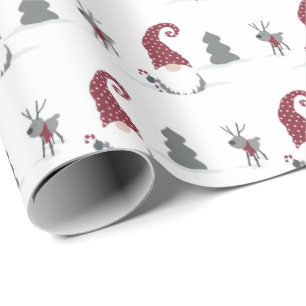 Papier Cadeau Gnome et Reindeer Scandinavian Tomte design