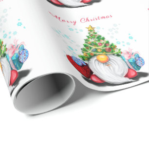 Papier Cadeau Gnome mignonne avec arbre de Noël Casquette et ca