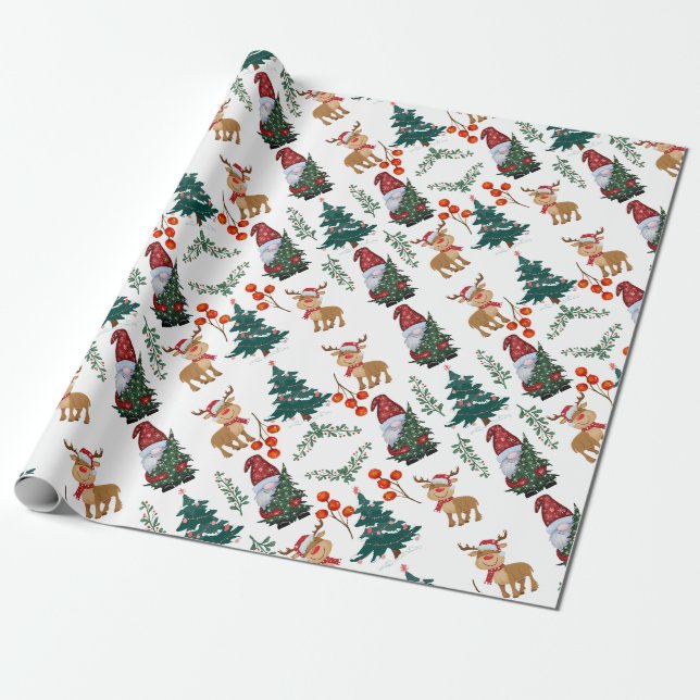 Papier Cadeau Gnome Noël Scandinave fantaisie (Déroulé)