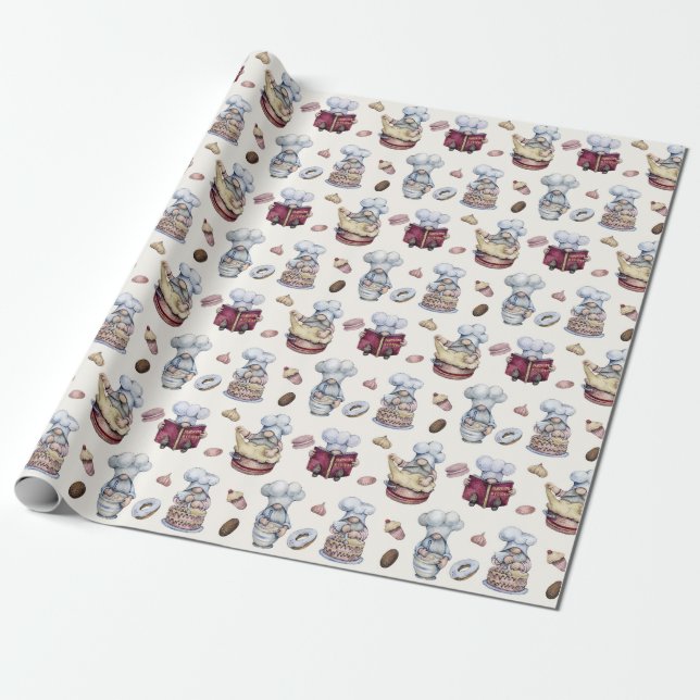 Papier Cadeau Gnomes Baking Cupcakes Donuts Woodland tendance (Déroulé)