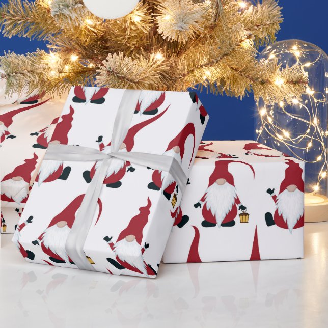 Papier Cadeau Gnomes de Noël avec Fête de l'aquarelle lanterne (Vacances)