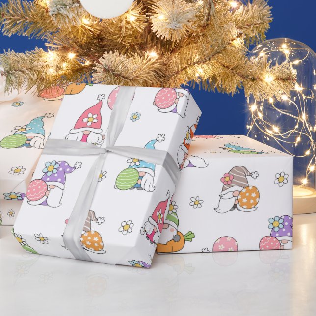 Papier Cadeau Gnomes de Pâques mignonnes Fille Fleurs de printem (Vacances)