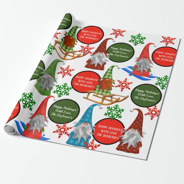 Papier Cadeau Gnomes Festifs Fêtes Personnalisées (Déroulé)