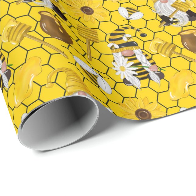 Papier Cadeau Gnomes Yellow Sunflower Bees Miel (Coin rond)