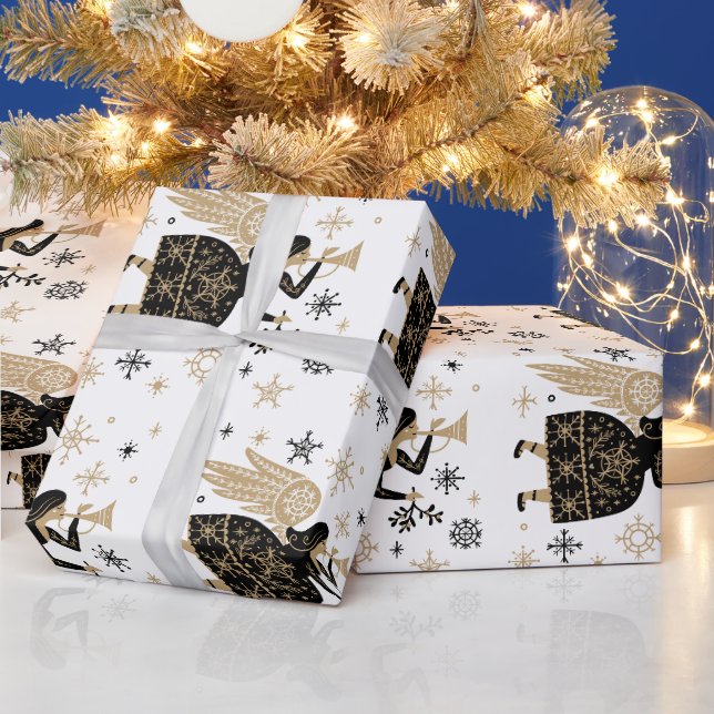 Papier Cadeau Gold Angel Stars Noël Carol Folkart (Vacances)