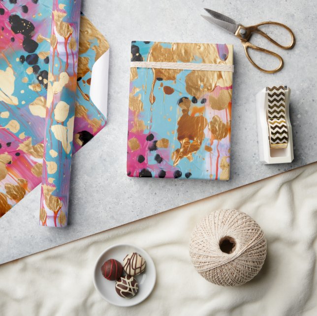 Papier Cadeau Gold Aqua rose Abstrait Leopard (Artisanat)