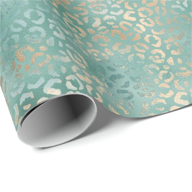 Papier Cadeau Gold Aqua Turquoise Turquoise Glam Empreinte de lé (Coin rond)