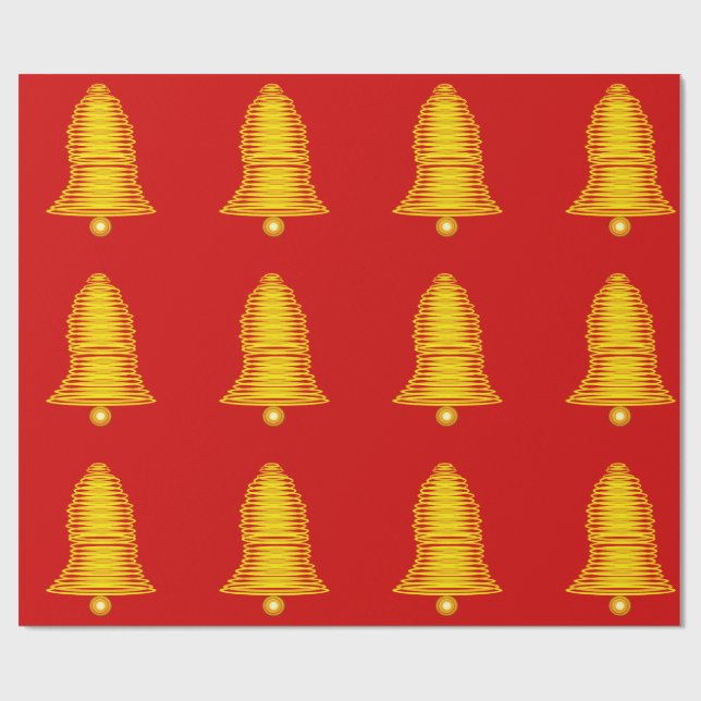 Papier Cadeau Gold Bells on Red Wrapping Paper (Plat)