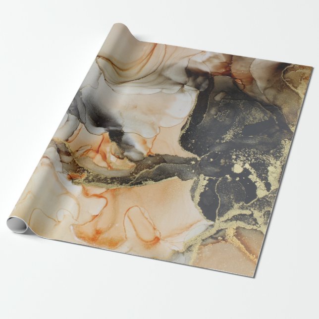 Papier Cadeau Gold Black Orange Abstrait  (Déroulé)