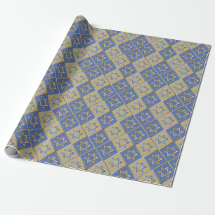 Papier Cadeau Gold Blue Star de David Art Panels
