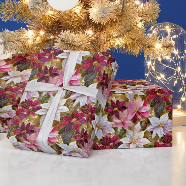 Papier Cadeau Gold Burgundy Bronze rose Rouge blanc Poinsettia (Vacances)