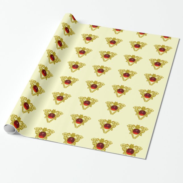 Papier Cadeau GOLD CELTIC COEUR AVEC ROUGE RUBY, Saint Valentin (Déroulé)