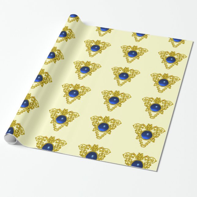 Papier Cadeau GOLD CELTIC HEART, BLUE SAPPHIRE, Saint Valentin (Déroulé)