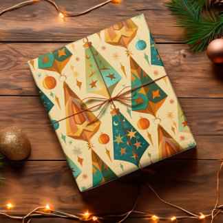 Papier Cadeau Gold Copper Retro Mid Century moderne Noël