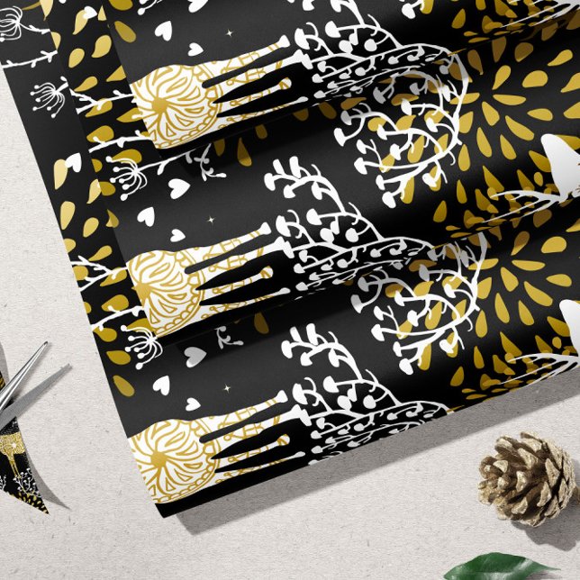 Papier Cadeau Gold Deer | Papier d'enveloppement de Noël (Créateur téléchargé)