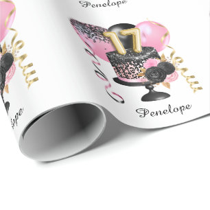 Papier Cadeau Gold et Black Cake 17th Birthday Name