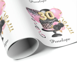 Papier Cadeau Gold et Black Cake 30th Birthday Name