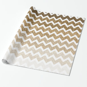 Papier Cadeau Gold Faux Parties scintillant Glitzy Chevron Ombre