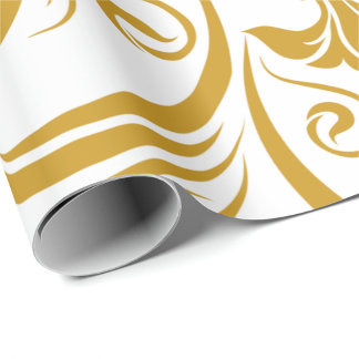 Papier Cadeau gold floral & swirl designs on a white background 