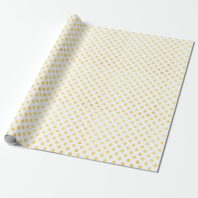 Papier Cadeau Gold Foil Pois Moderne Vacances Blanc Métallure (Déroulé)