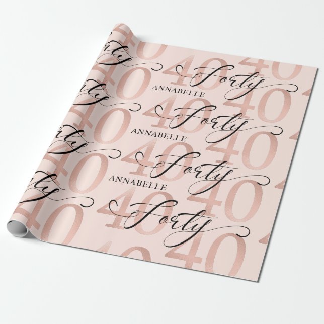 Papier Cadeau Gold Foil Rose 40e anniversaire (Déroulé)