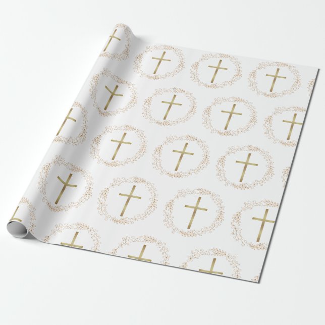 Papier Cadeau Gold Garland ChristianCross papier d'emballage (Déroulé)