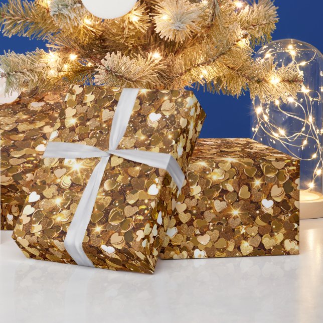 Papier Cadeau Gold Glitz Glam Sparkle Hearts (Vacances)